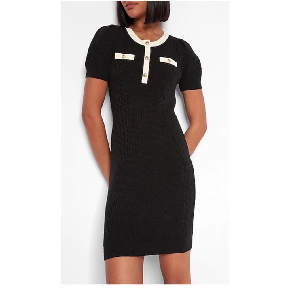 NWT Express Puff Sleeve Button Sweater Dress Size L